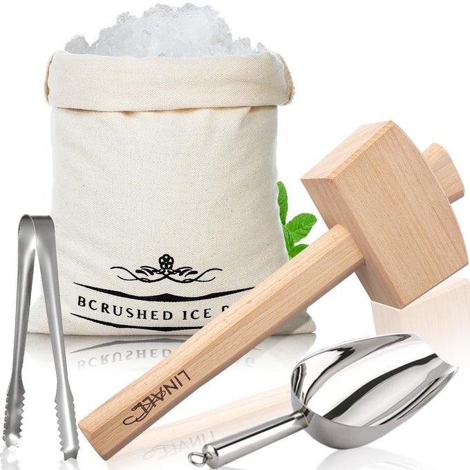 LEWIS BAG AND ICE MALLET WOOD HAMMER AND LEWIS BAG FOR CRUSHED ICE BARTENDER KIT SET BAR TOOLS KITCHEN ACCESSORY