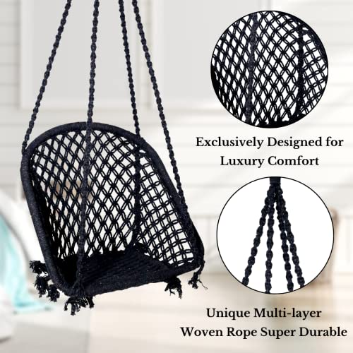 Patiofy Swing for Adults/Jhula for Adults/Wooden Swing for Living Room/Swing for Balcony/Swing Chair/Swing for Adults for Home/Cotton D Shape Hammock Hanging Swing/Includes Hanging Kit(Black) by Patiofy - Image 4