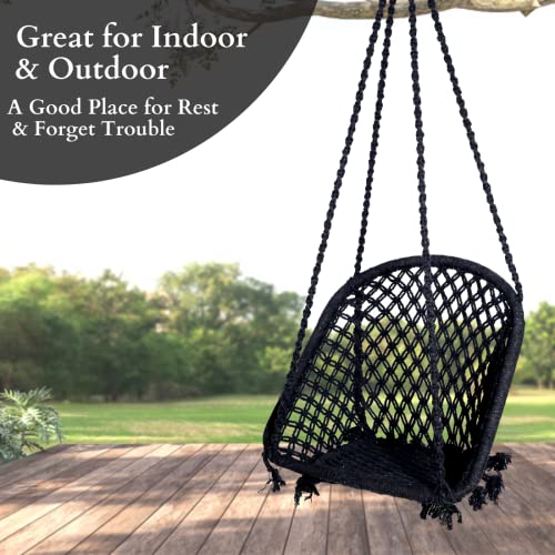 Patiofy Swing for Adults/Jhula for Adults/Wooden Swing for Living Room/Swing for Balcony/Swing Chair/Swing for Adults for Home/Cotton D Shape Hammock Hanging Swing/Includes Hanging Kit(Black) by Patiofy - Image 3