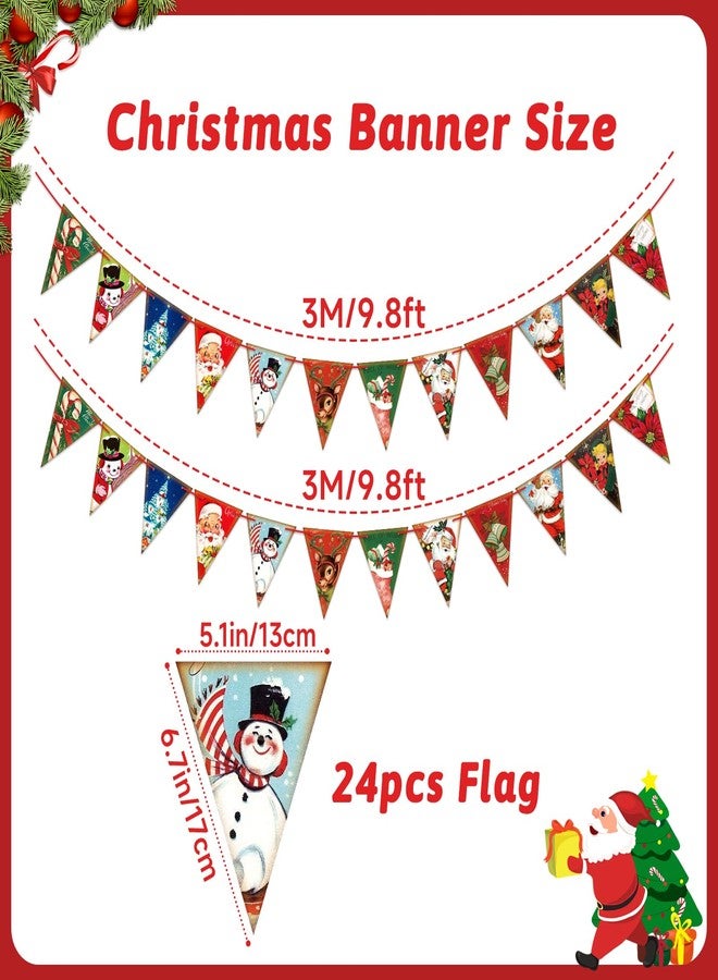 g2plus Vintage Christmas Banner, 19.6ft Paper Holiday Triangle Bunting Flags, Pre-Strung Pennant Garland for Xmas Party, Home, School, Church Decor - Image 2
