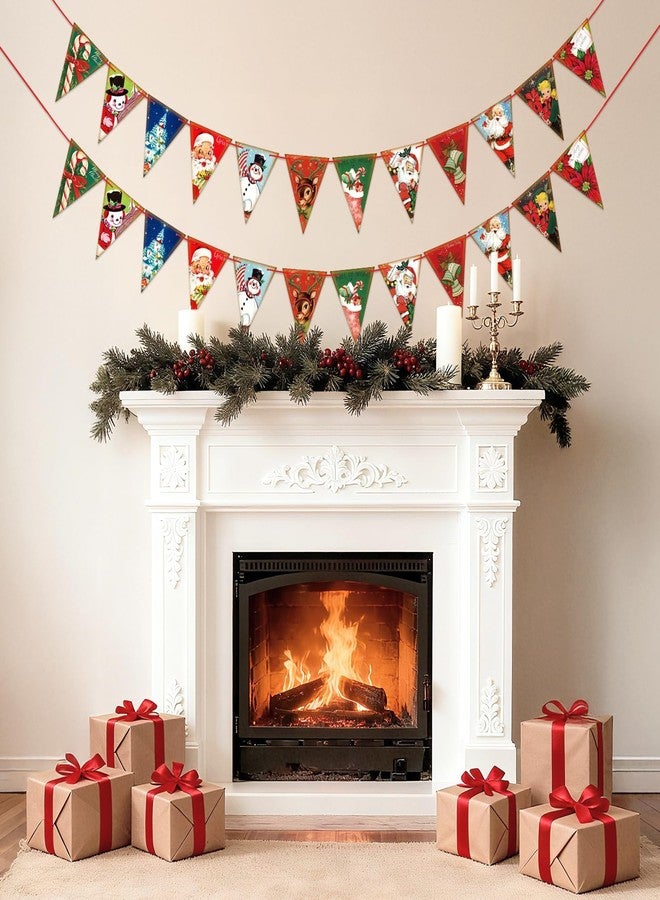 g2plus Vintage Christmas Banner, 19.6ft Paper Holiday Triangle Bunting Flags, Pre-Strung Pennant Garland for Xmas Party, Home, School, Church Decor - Image 3