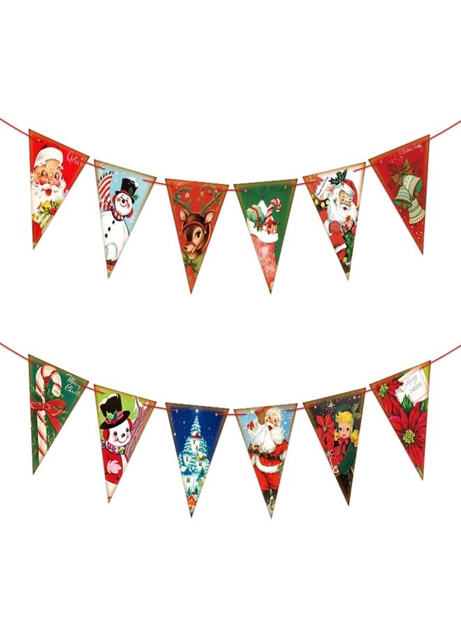 g2plus Vintage Christmas Banner, 19.6ft Paper Holiday Triangle Bunting Flags, Pre-Strung Pennant Garland for Xmas Party, Home, School, Church Decor - Image 1