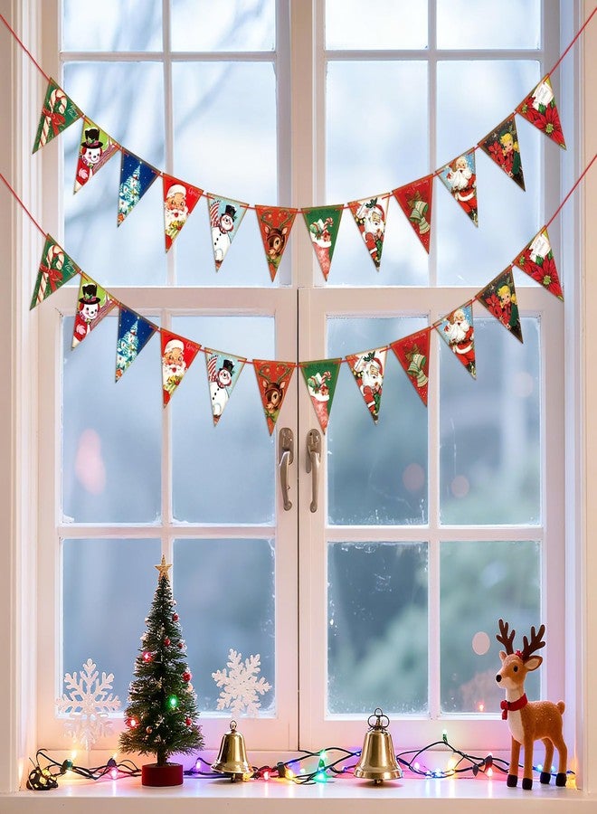 g2plus Vintage Christmas Banner, 19.6ft Paper Holiday Triangle Bunting Flags, Pre-Strung Pennant Garland for Xmas Party, Home, School, Church Decor - Image 4