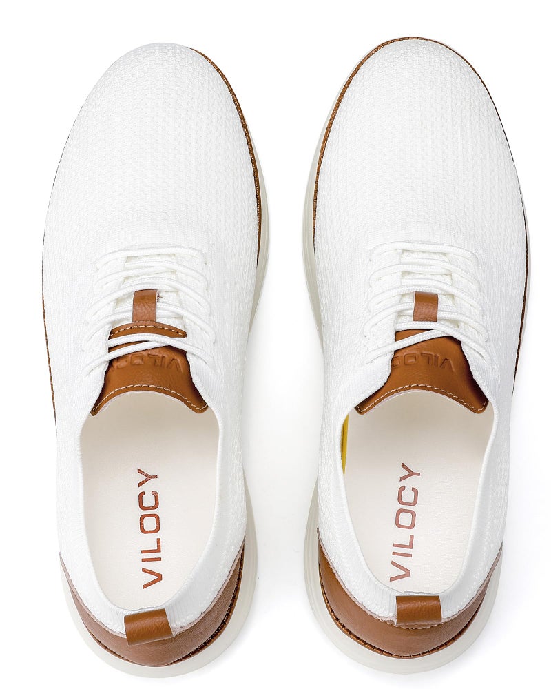 VILOCY Men's Dress Sneakers Oxfords Casual Business Shoes Lace Up Lightweight Walking Knit Mesh Fashion Sneakers White,EU47 - Image 3