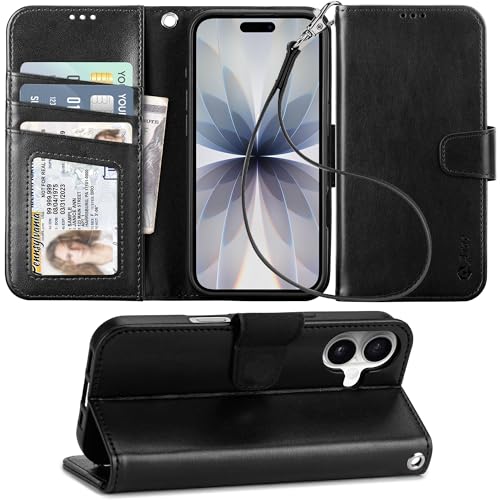 Arae Compatible with iPhone 17 Case Wallet with Card Holder, Wristlet Strap Wallet Flip Cover for iPhone 17 6.1 inch Men/Women, RFID Blocking, Kickstand, Black - Image 1