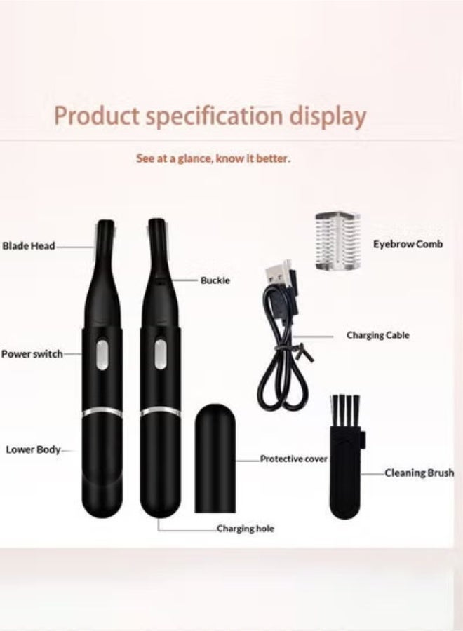 SANIYE Electric Eyebrow Trimmer, Women's Facial Hair Removal Device, Painless Hair Removal Device, Comes with 2 Accessories (Eyebrow Comb and Cleaning Brush), Rechargeable Electric Facial Razor and Trimmer, Suitable for Women's Lips, Chin and Arms, Available in Black. - Image 3