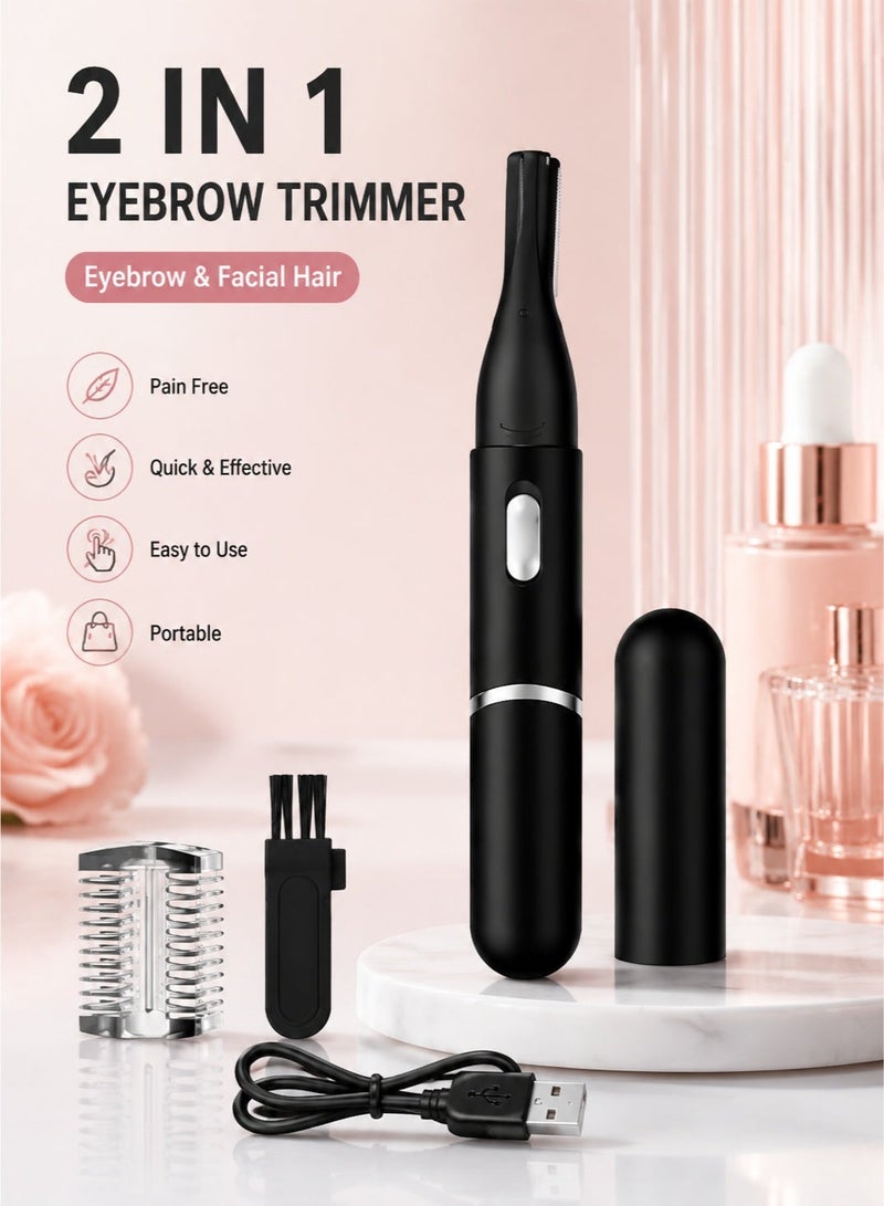 SANIYE Electric Eyebrow Trimmer, Women's Facial Hair Removal Device, Painless Hair Removal Device, Comes with 2 Accessories (Eyebrow Comb and Cleaning Brush), Rechargeable Electric Facial Razor and Trimmer, Suitable for Women's Lips, Chin and Arms, Available in Black. - Image 1