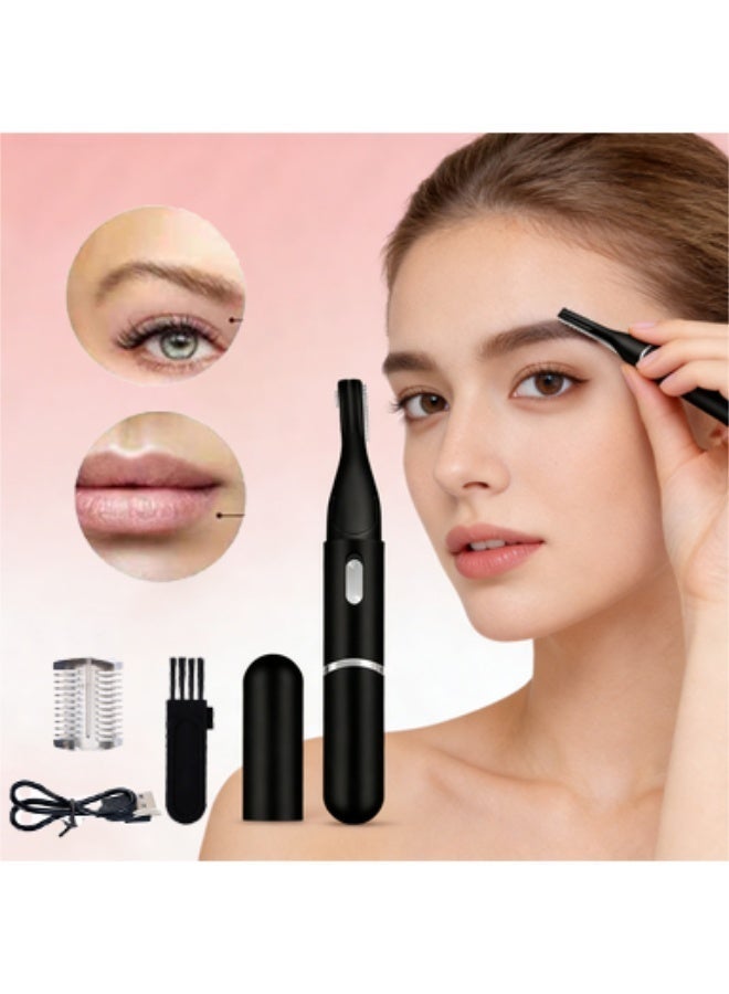 SANIYE Electric Eyebrow Trimmer, Women's Facial Hair Removal Device, Painless Hair Removal Device, Comes with 2 Accessories (Eyebrow Comb and Cleaning Brush), Rechargeable Electric Facial Razor and Trimmer, Suitable for Women's Lips, Chin and Arms, Available in Black. - Image 2