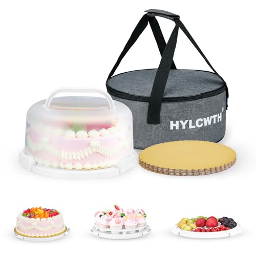 HYLCWTH Cake Carrier With Lid And Handle, Bpa-Free Cake Holder With Lid For 10 Inch Round Cake Carrier With 10 pcs Round Golden Cake Boards And Portable Insulated Bag（White） - Image 1