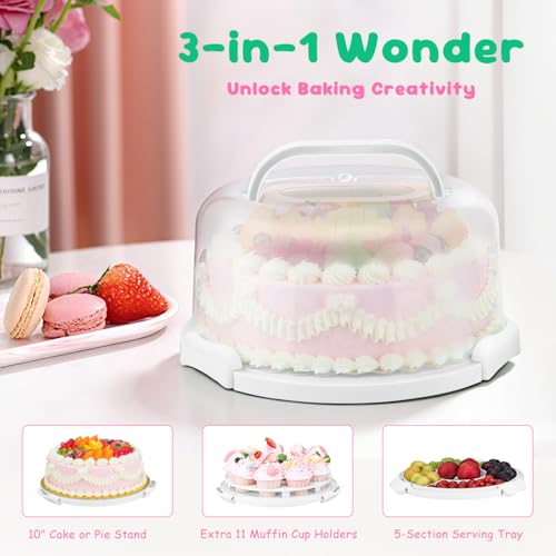 HYLCWTH Cake Carrier With Lid And Handle, Bpa-Free Cake Holder With Lid For 10 Inch Round Cake Carrier With 10 pcs Round Golden Cake Boards And Portable Insulated Bag（White） - Image 4