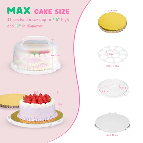 HYLCWTH Cake Carrier With Lid And Handle, Bpa-Free Cake Holder With Lid For 10 Inch Round Cake Carrier With 10 pcs Round Golden Cake Boards And Portable Insulated Bag（White） - Image 2