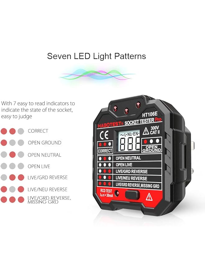 Advanced Rcd Electric Socket Tester Automatic Neutral Live Earth Wire Testing Circuit Tester Wall Plug Breaker Finder Electric Leakage Tester With Voltage Backlight Lcd Display - Image 4