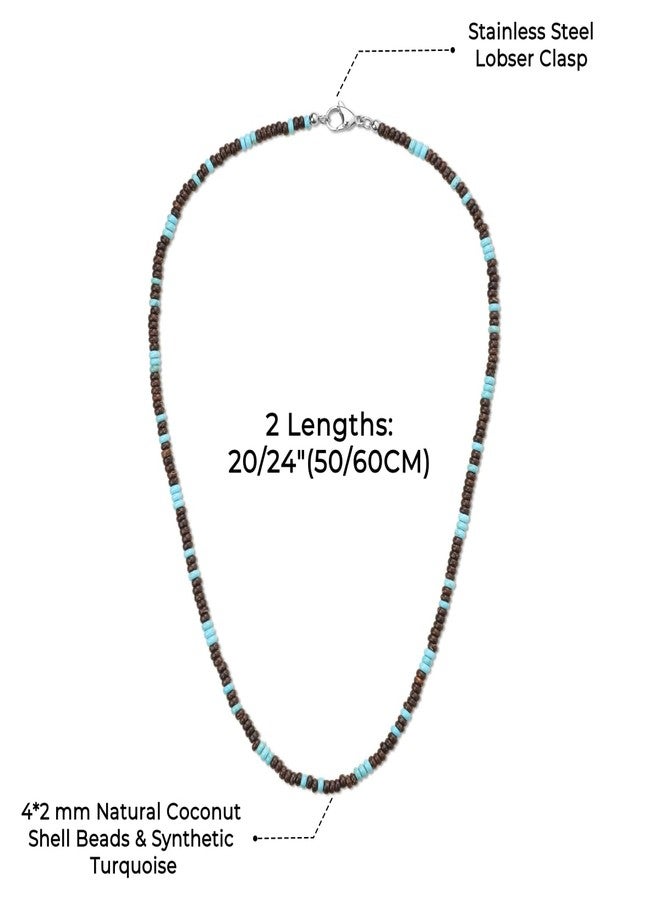 COAI Coconut Shell Synthetic Turquoise Necklace for Men, Men's Beaded Necklace 24" - Image 3