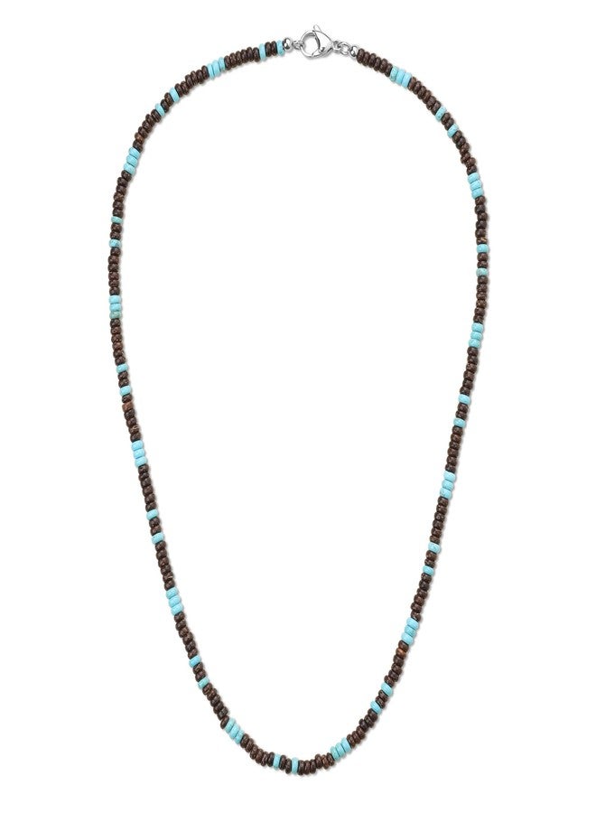 COAI Coconut Shell Synthetic Turquoise Necklace for Men, Men's Beaded Necklace 24" - Image 1
