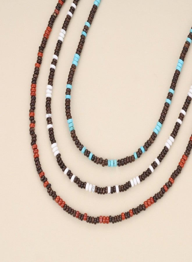 COAI Coconut Shell Synthetic Turquoise Necklace for Men, Men's Beaded Necklace 24" - Image 4