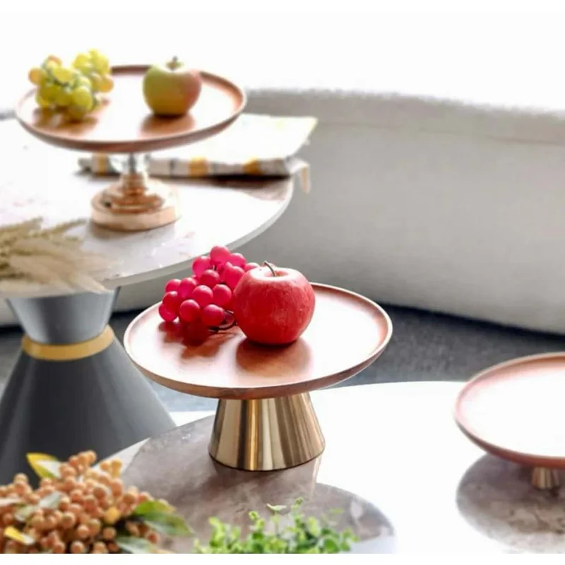 Casa Quesera Modern wooden  cake stand with the golden Stainless steel base