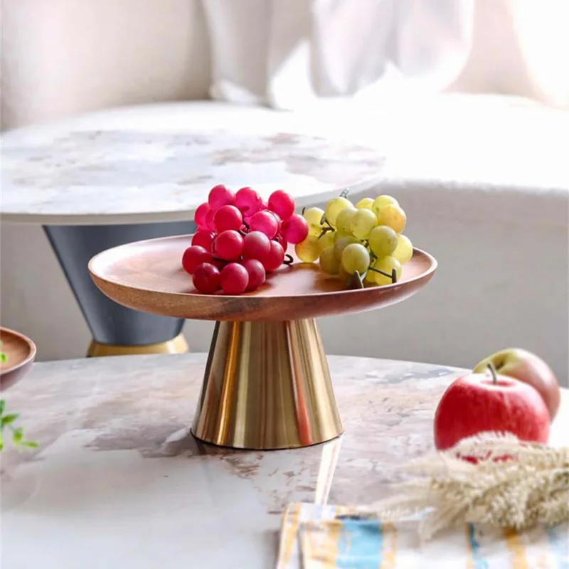 Casa Quesera Modern wooden  cake stand with the golden Stainless steel base