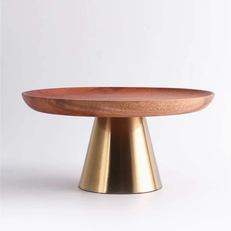 Casa Quesera Modern wooden  cake stand with the golden Stainless steel base
