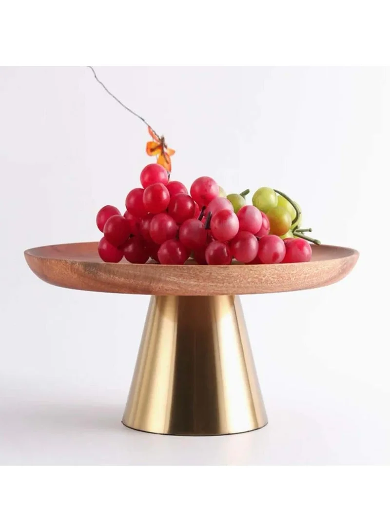 كويزيرا حامل كيك خشبي عصري بقاعدة ستانلس ستيل ذهبي