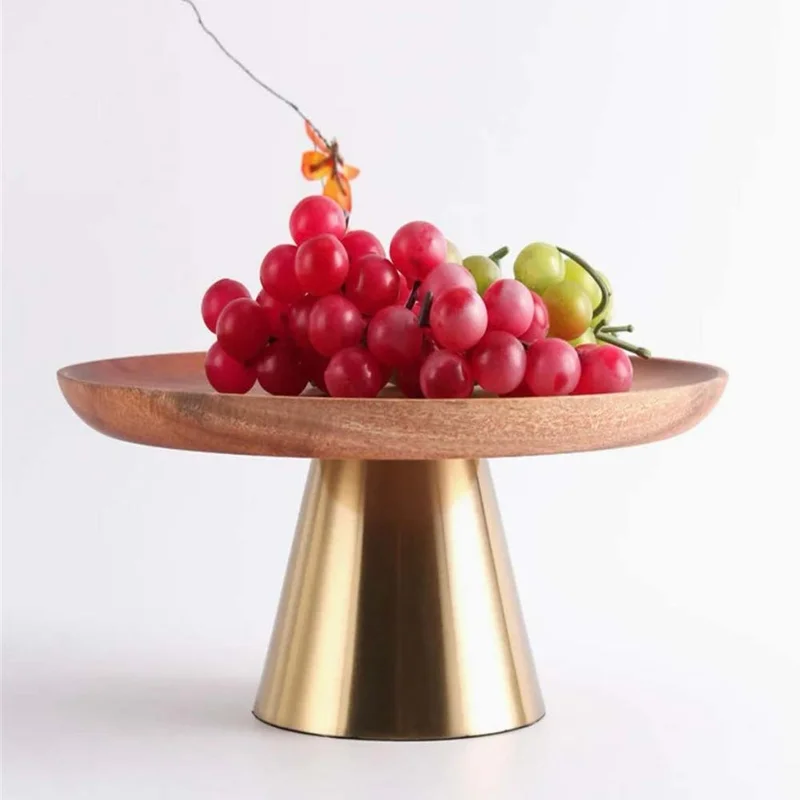 كويزيرا حامل كيك خشبي عصري بقاعدة ستانلس ستيل ذهبي