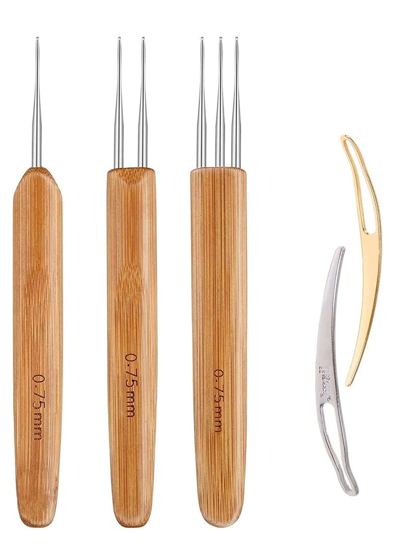 SYOSI Crochet Hook Tool, Dreadlocks Needle Weaving for Braid Craft, Steel, with Bamboo Handle Interlocking Needles Hair Accessories for Braids  - Image 1