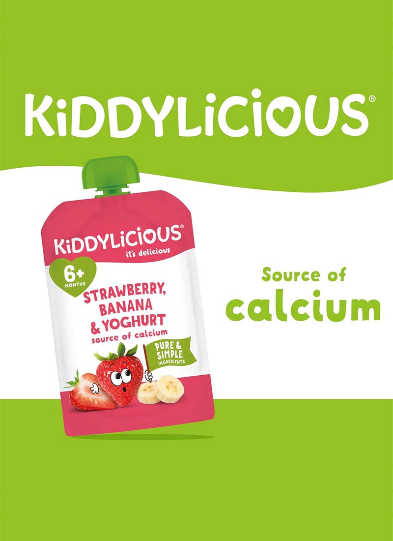 Kiddylicious Strawberry, Banana & Yoghurt Pouch 400g (4x100g) | Baby Food Puree for 6+ Months | Smooth Fruit & Yoghurt Blend | Source of Calcium, No Added Flavours, Colours or Preservatives, Vegetarian - Image 3