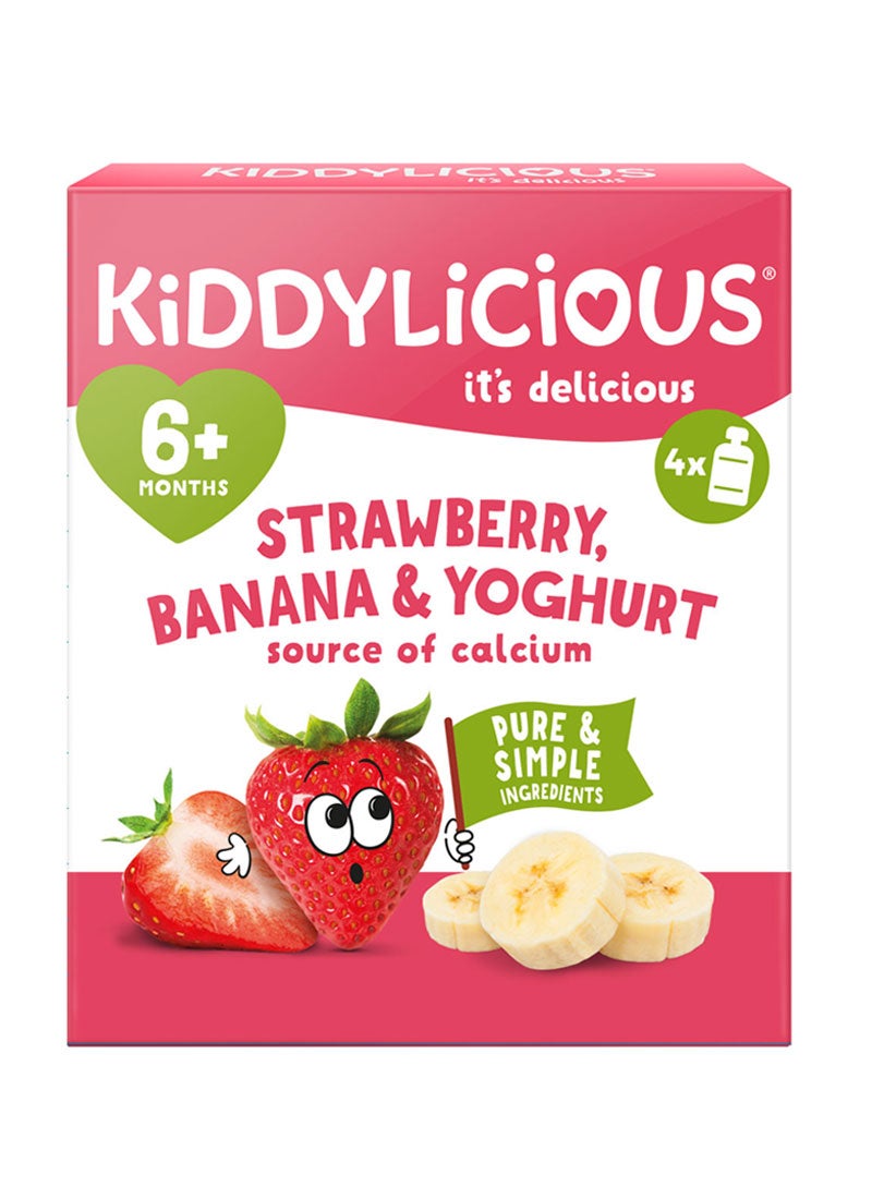 Kiddylicious Strawberry, Banana & Yoghurt Pouch 400g (4x100g) | Baby Food Puree for 6+ Months | Smooth Fruit & Yoghurt Blend | Source of Calcium, No Added Flavours, Colours or Preservatives, Vegetarian - Image 2