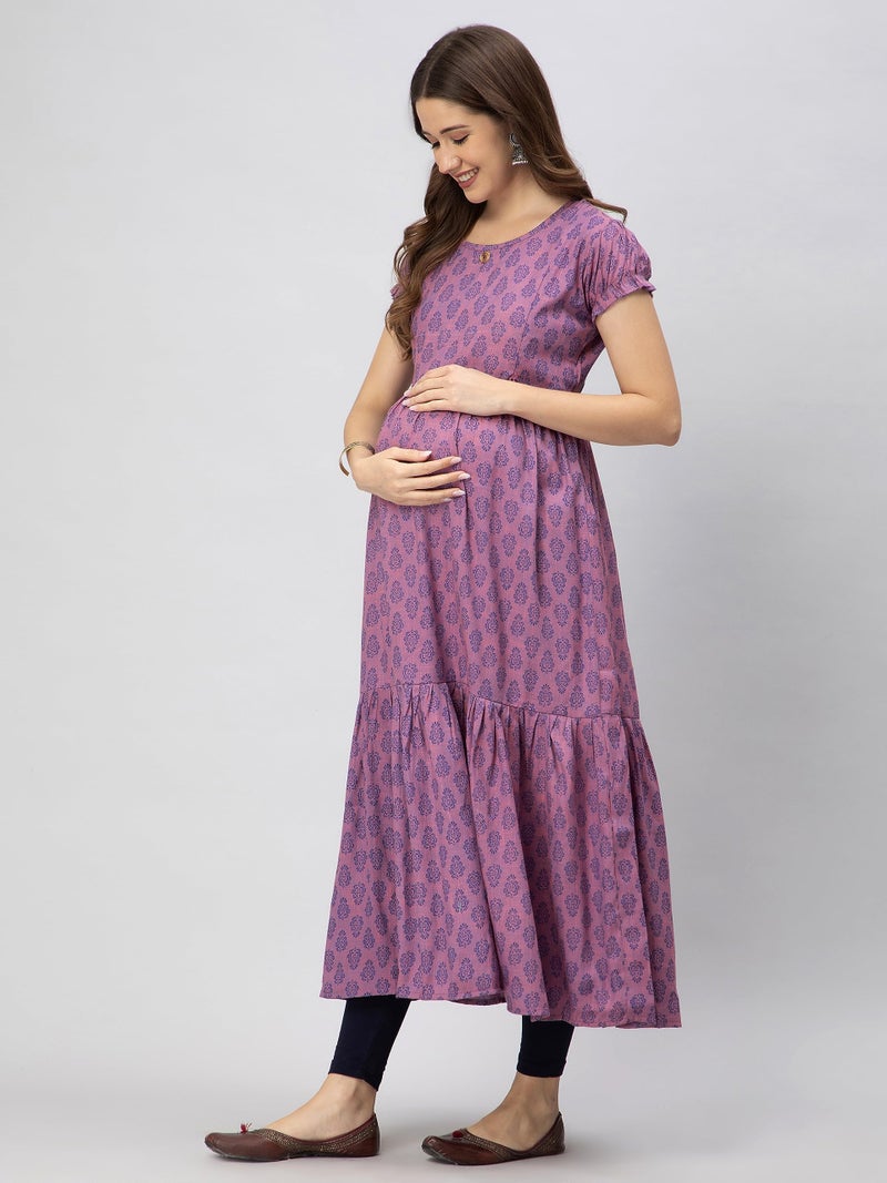 CEE 18 Women's Cotton Rayon A-Line Maternity Feeding Kurti with Zippers (9926_38_Elegant Pink_Medium) - Image 2