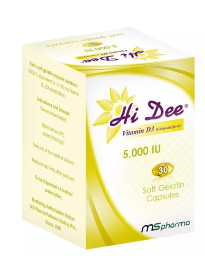 Hi Dee 5000 IU Vitamin D3 Soft Gel Capsules 30s – High Potency Bone & Immune Support Supplement