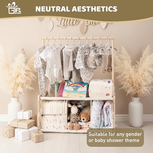 GiftAmaz 3-in-1 Wooden Baby Shower Crate Closet, Large Baby Basket for Nursery, Personalized Baby Gifts Basket, Baby Clothes Rack for Baby Shower, Newborn Boy Girl Welcome Gift for New Mom Parents - Image 5