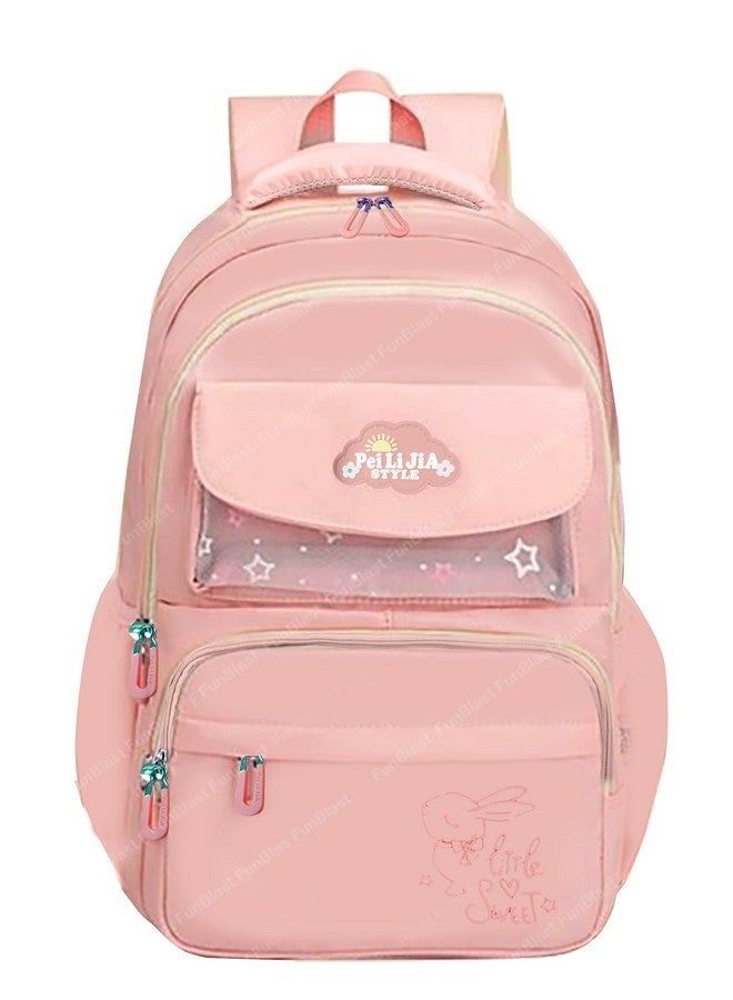 FunBlast Multi-Purpose School Bag for Kids Girls - Large Capacity Backpack for College, Travel, Picnic - Lightweight (46 X 32 X 16 CM) (Pink) - Image 1