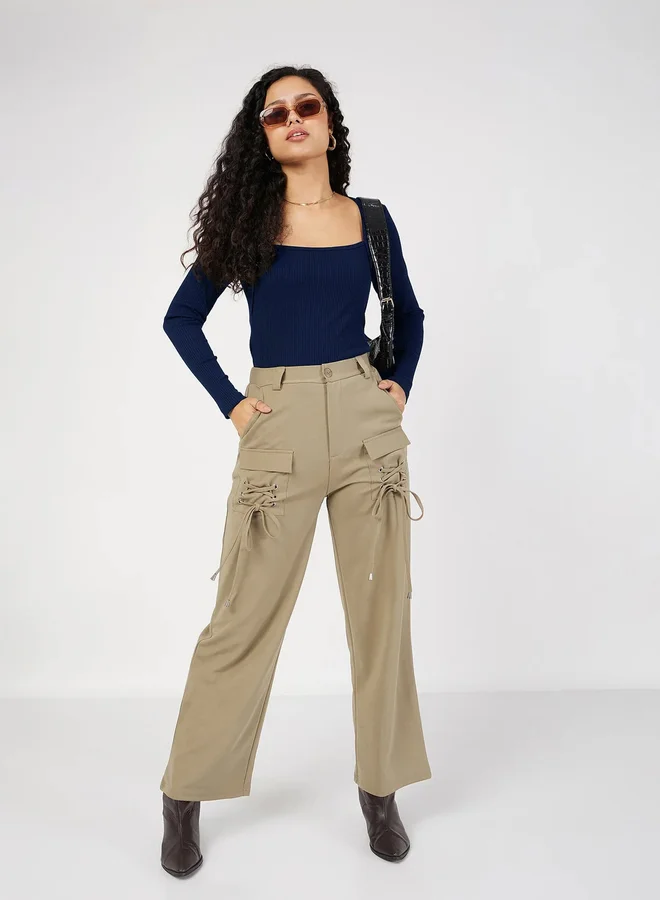 SASSAFRAS Ribbed Square Neck Long Sleeve Top