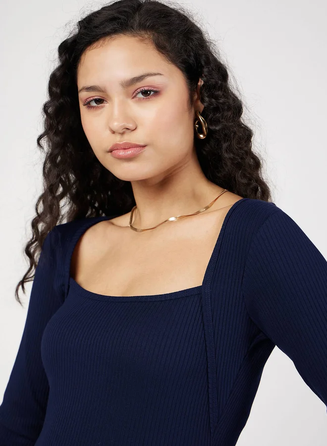 SASSAFRAS Ribbed Square Neck Long Sleeve Top