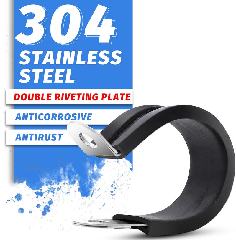 PEROMI 36PCS 5/16" Double Cable Clamps with updated Riveted Reinforce, 304 Stainless Steel Rubber Cushioned Insulated Loop Pipe Wire Clamps - Image 3