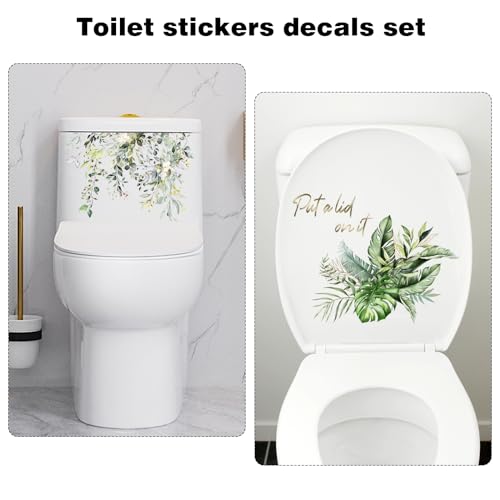 Fumwase 2pcs Toilet Tank and Seat Stickers Set with Different Patterns Self-Adhesive Green Leaf Removable Toilet Stickers Decals Waterproof Toilet Lid Decals for Bathroom Wall Decor - Image 4