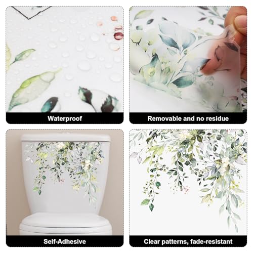 Fumwase 2pcs Toilet Tank and Seat Stickers Set with Different Patterns Self-Adhesive Green Leaf Removable Toilet Stickers Decals Waterproof Toilet Lid Decals for Bathroom Wall Decor - Image 3