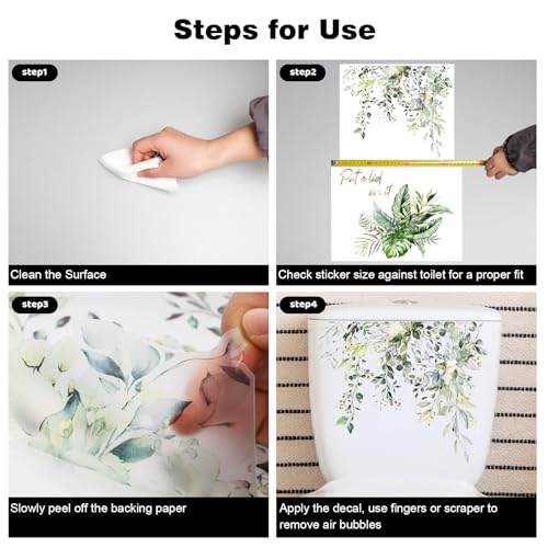 Fumwase 2pcs Toilet Tank and Seat Stickers Set with Different Patterns Self-Adhesive Green Leaf Removable Toilet Stickers Decals Waterproof Toilet Lid Decals for Bathroom Wall Decor - Image 5