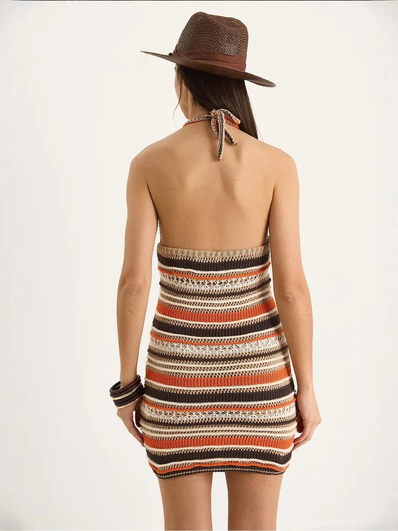 Bianco Lucci Multicolor LUCCI Patterned Halter Neck Knit Dress for Women | Best Price UAE