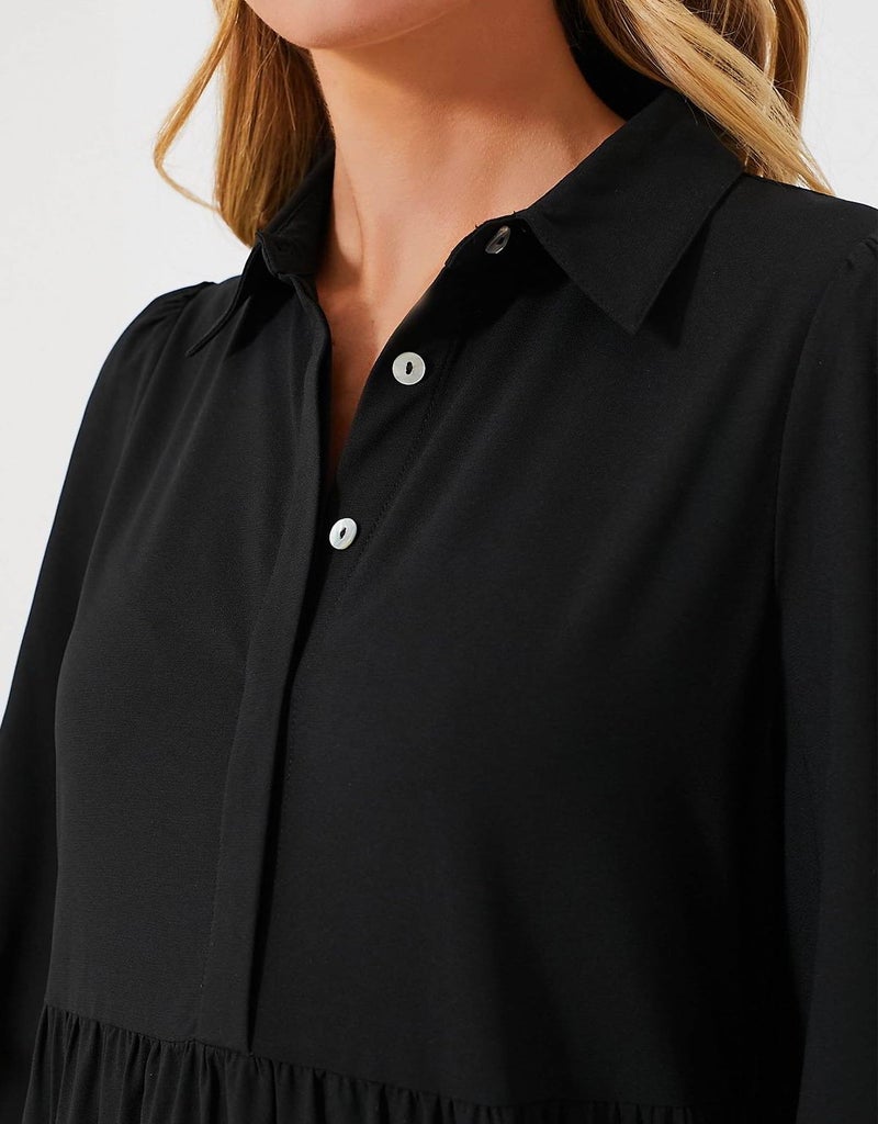 YEXPINE Women Summer Beach Dress 3/4 Sleeve Button Up Casual Shirt Dress Loose Long Blouse Maxi Dresses Black - Image 2