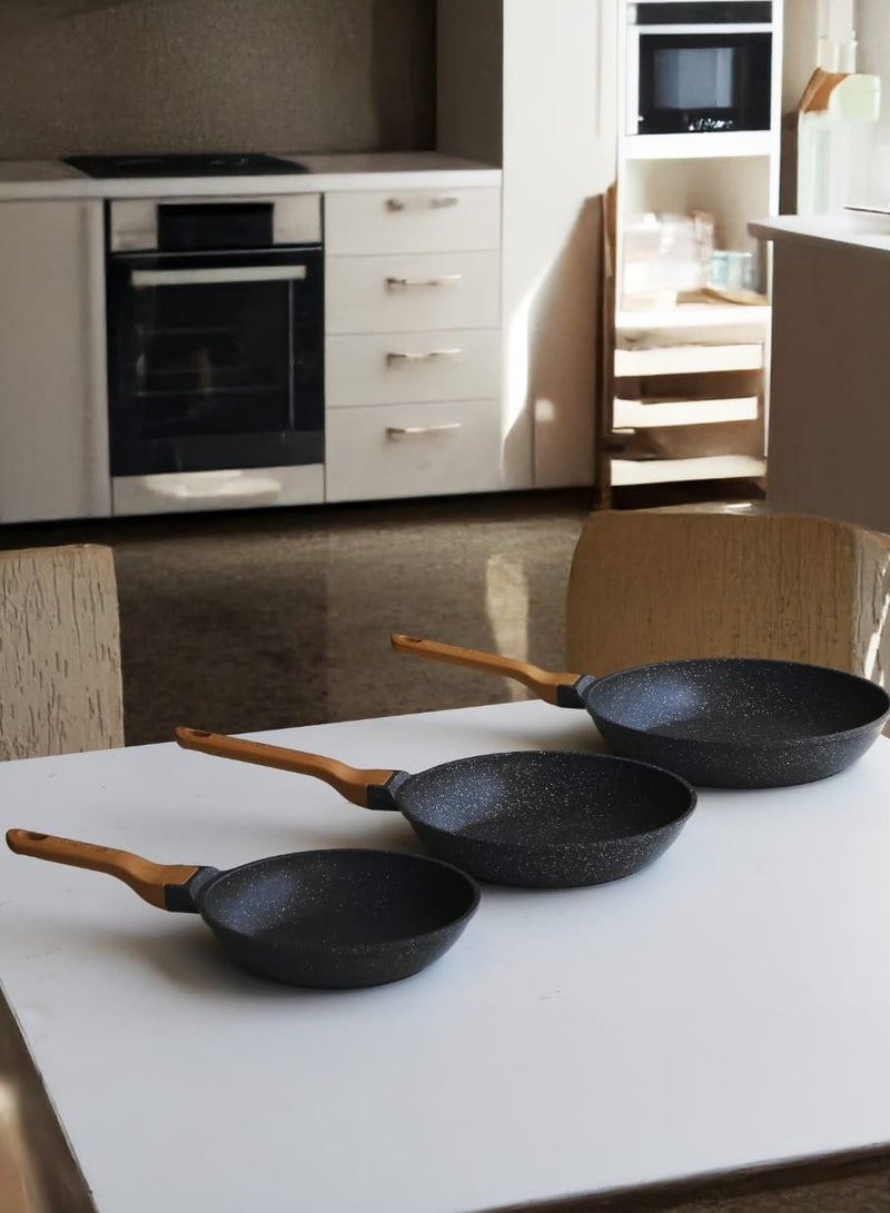 Bidstone 3-Pieces Fry Pan Set, Multi Layers, Granite Coating, Non-Stick, With Aluminium Body, Healthy Granite Stone, Heat-Resistant Handle Hanging Loop, Fry Pan, Omelette Pan, Egg Pan, Multiple Cook Top Compatible Cook wares, Compatible with All Stove, PFOA FREE,20 CM,24 CM,28 CM - Image 4