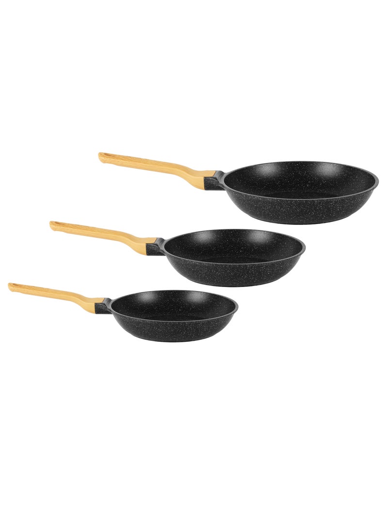 Bidstone 3-Pieces Fry Pan Set, Multi Layers, Granite Coating, Non-Stick, With Aluminium Body, Healthy Granite Stone, Heat-Resistant Handle Hanging Loop, Fry Pan, Omelette Pan, Egg Pan, Multiple Cook Top Compatible Cook wares, Compatible with All Stove, PFOA FREE,20 CM,24 CM,28 CM - Image 2