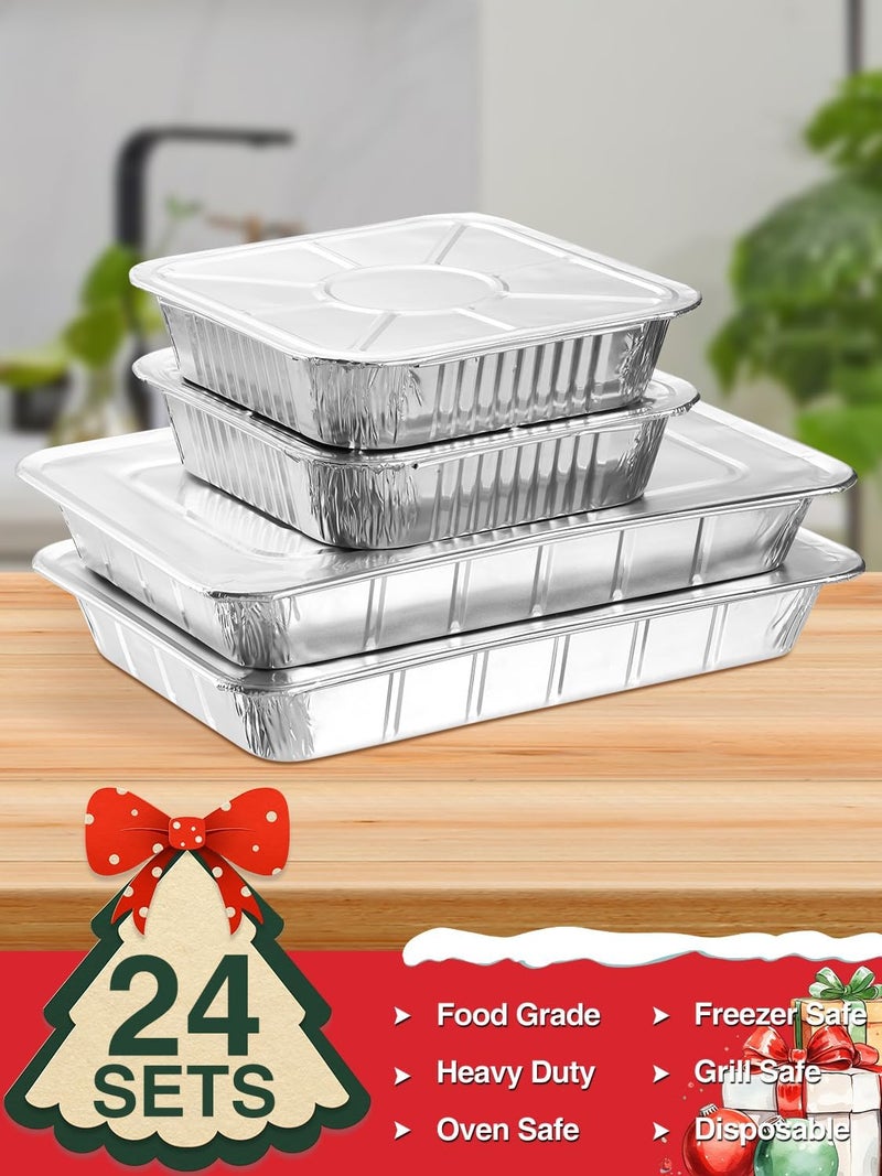 NEEBAKE 24 Pack Disposable Aluminum Pans with Lids Combo Set- 12 Large 9x13 Foil Pans Half Size & 12 Small 8x8 Tin Foil Baking Pans, Tin Trays Containers for Meal Prep, Food Cooking, Roasting, Heating - Image 3