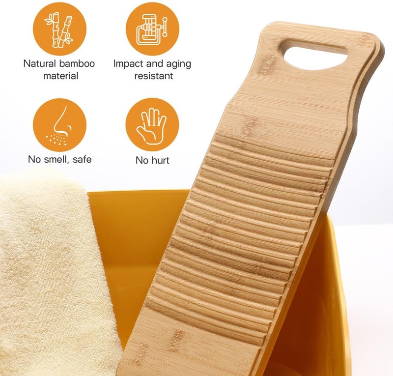 Hemoton Natural Bamboo Laundry Washing Board 40 x 15 cm - Image 2