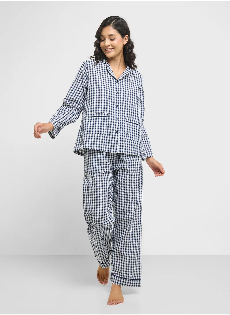 جينجر Cotton Checkered Shirt & Pyjama  Set
