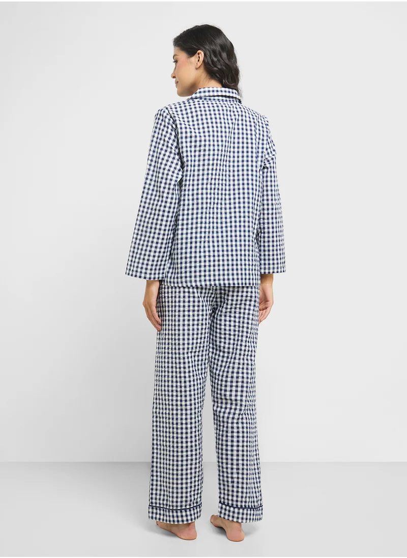 جينجر Cotton Checkered Shirt & Pyjama  Set
