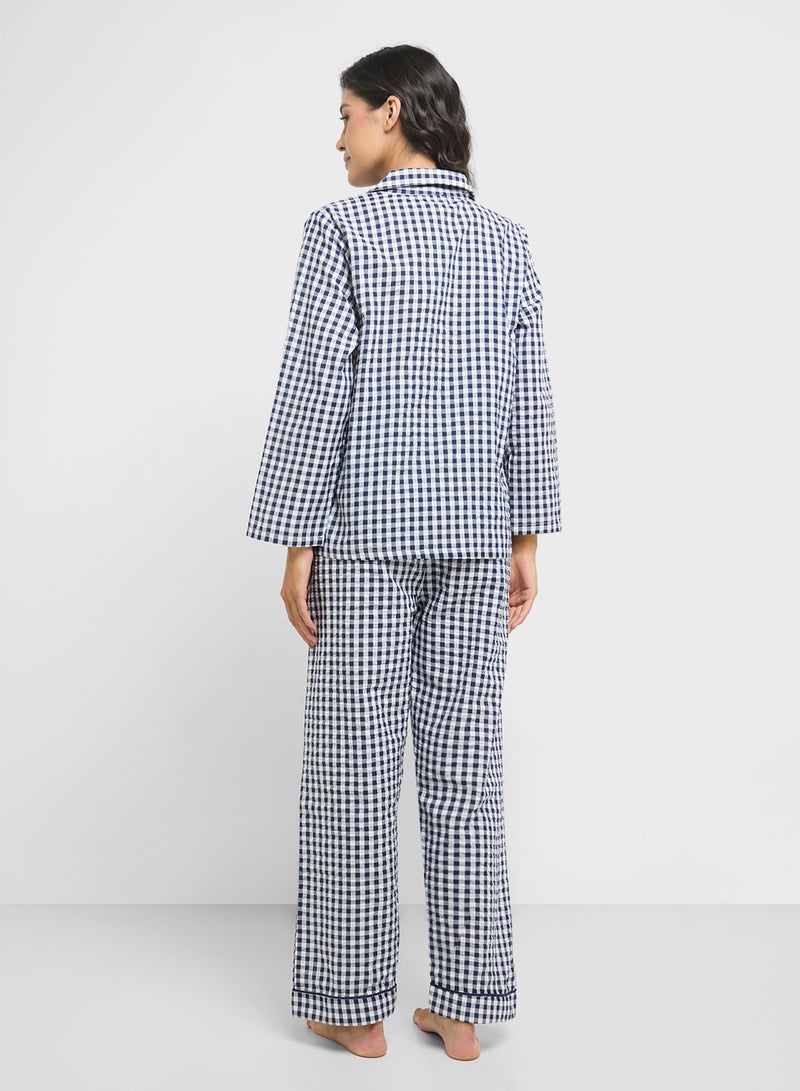 Ginger Cotton Checkered Shirt & Pyjama  Set  - Image 2
