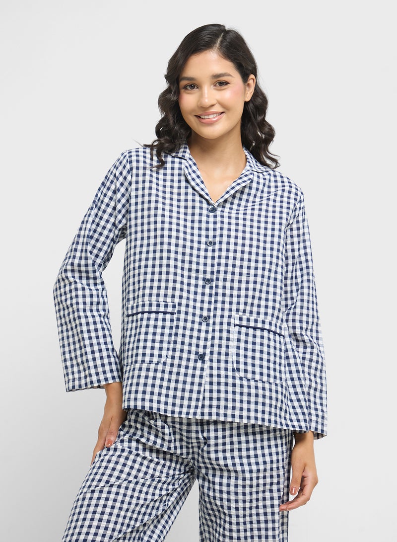 Ginger Cotton Checkered Shirt & Pyjama  Set  - Image 3