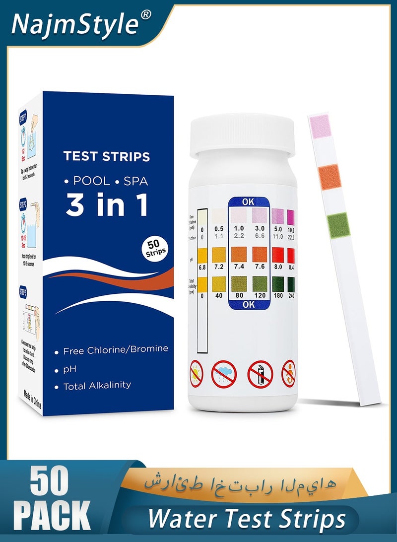 NajmStyle Hot Tub Test Strips 3 in 1, Pool Clearwater Test Strips for ph Chlorine Ketone Bromine Tests Strip, Swimming Pools Clear Wate Dip & Lazy Spa Total Alkalinity Accurate Testing Accessories Kit - Image 1