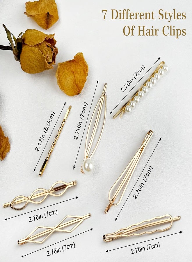 Ceemiaa 16-Piece Gold Metal Hair Clip Set – Geometric Pearl Barrettes & Bobby Pins for Women and Girls | Elegant Bridal Accessories - Image 2
