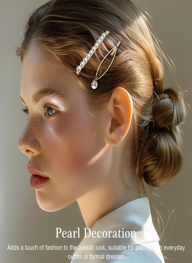 Ceemiaa 16-Piece Gold Metal Hair Clip Set – Geometric Pearl Barrettes & Bobby Pins for Women and Girls | Elegant Bridal Accessories - Image 5